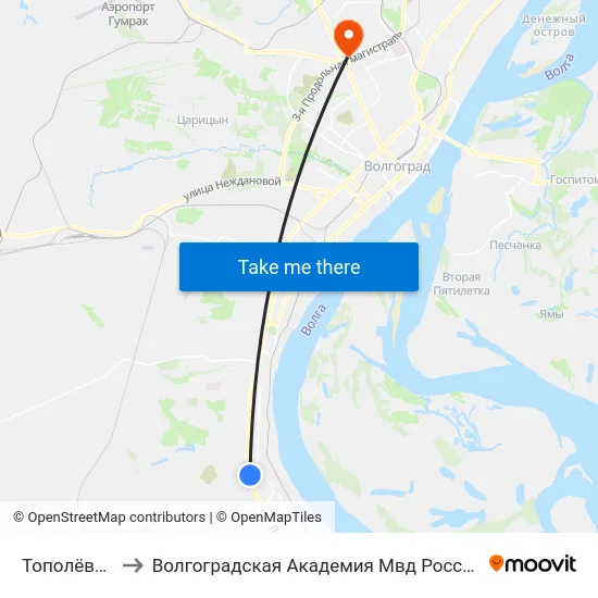Тополёвая to Волгоградская Академия Мвд России map