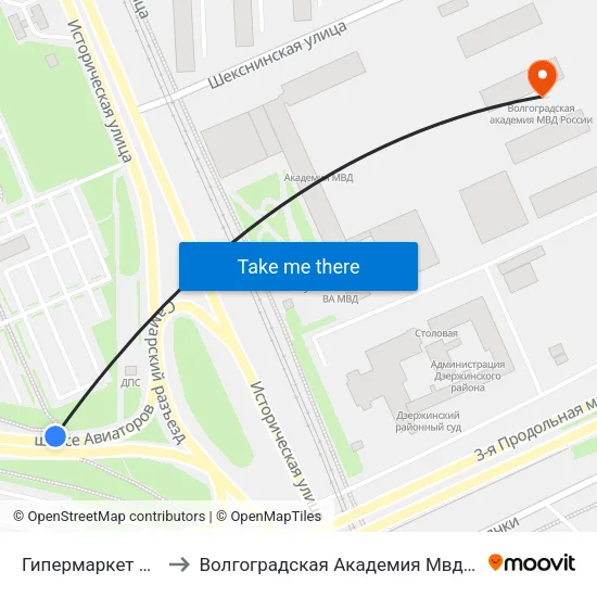 Гипермаркет Ашан to Волгоградская Академия Мвд России map