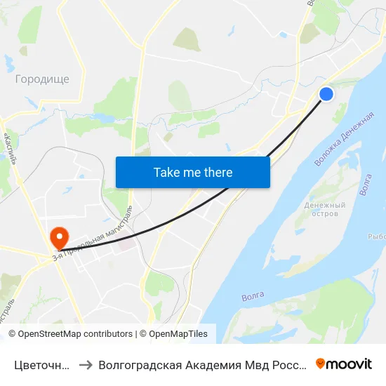 Цветочная to Волгоградская Академия Мвд России map