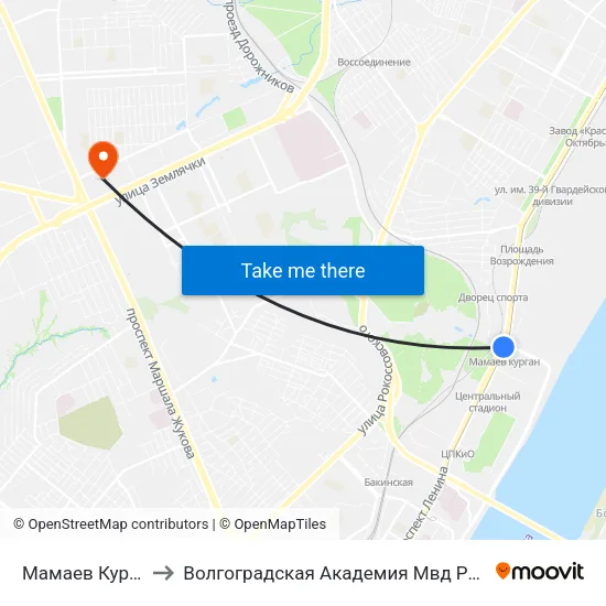 Мамаев Курган to Волгоградская Академия Мвд России map