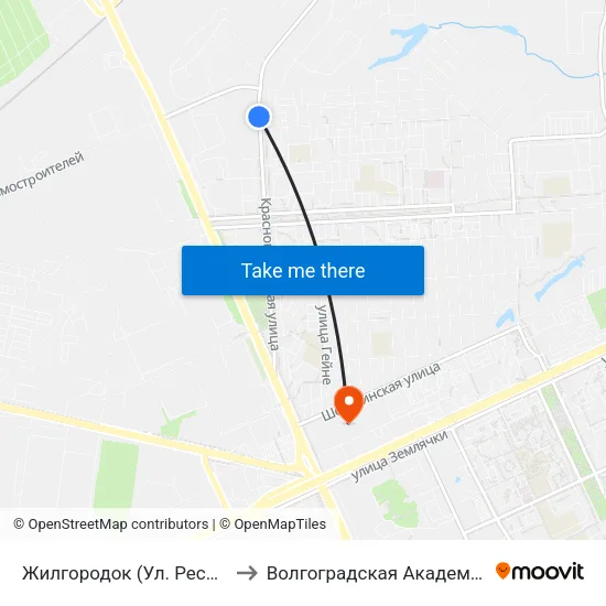 Жилгородок (Ул. Республиканская) to Волгоградская Академия Мвд России map
