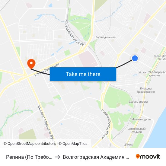 Репина (По Требованию) to Волгоградская Академия Мвд России map