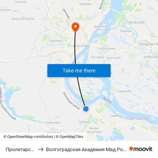Пролетарская to Волгоградская Академия Мвд России map