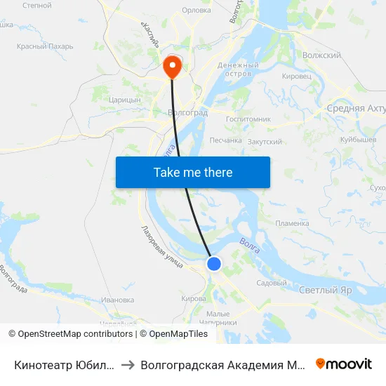Кинотеатр Юбилейный to Волгоградская Академия Мвд России map