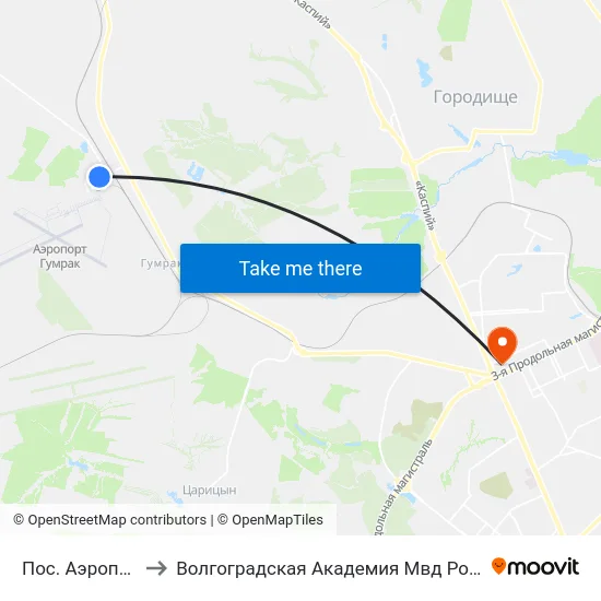 Пос. Аэропорт to Волгоградская Академия Мвд России map