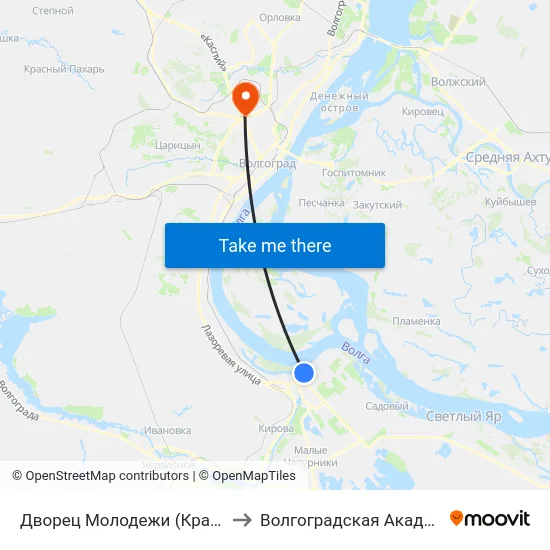 Дворец Молодежи (Красноармейский Р-Н) to Волгоградская Академия Мвд России map