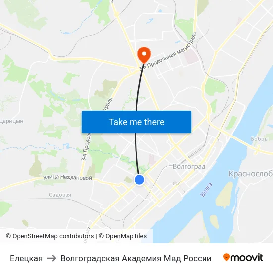 Елецкая to Волгоградская Академия Мвд России map