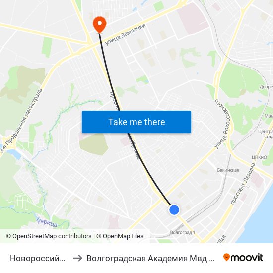 Новороссийская to Волгоградская Академия Мвд России map