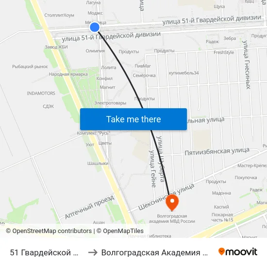 51 Гвардейской Дивизии to Волгоградская Академия Мвд России map