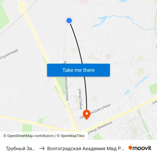 Трубный Завод to Волгоградская Академия Мвд России map