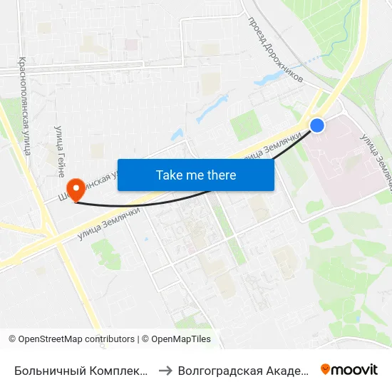 Больничный Комплекс (Ул. Землячки) to Волгоградская Академия Мвд России map
