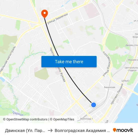 Двинская (Ул. Пархоменко) to Волгоградская Академия Мвд России map