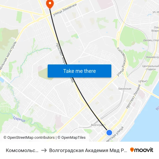 Комсомольская to Волгоградская Академия Мвд России map