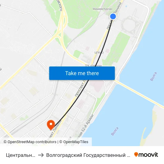 Центральный Стадион (Б) to Волгоградский Государственный Социально-Педагогический Университет map