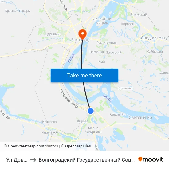 Ул.Довженко (А) to Волгоградский Государственный Социально-Педагогический Университет map