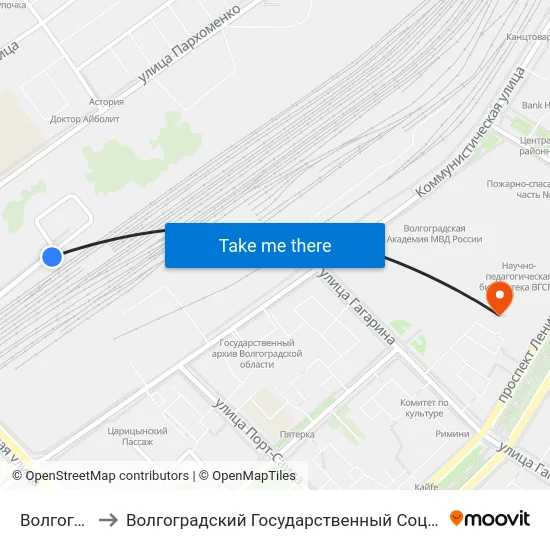 Волгоград Ав (Б) to Волгоградский Государственный Социально-Педагогический Университет map