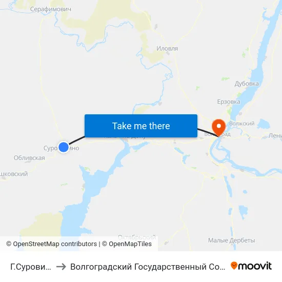 Г.Суровикино Тр. (Б) to Волгоградский Государственный Социально-Педагогический Университет map
