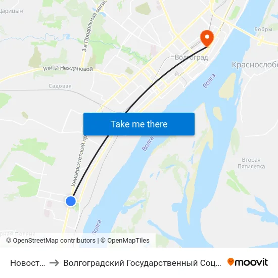Новостройка (А) to Волгоградский Государственный Социально-Педагогический Университет map