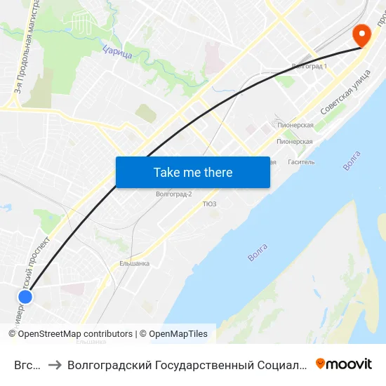 Вгсха (А) to Волгоградский Государственный Социально-Педагогический Университет map