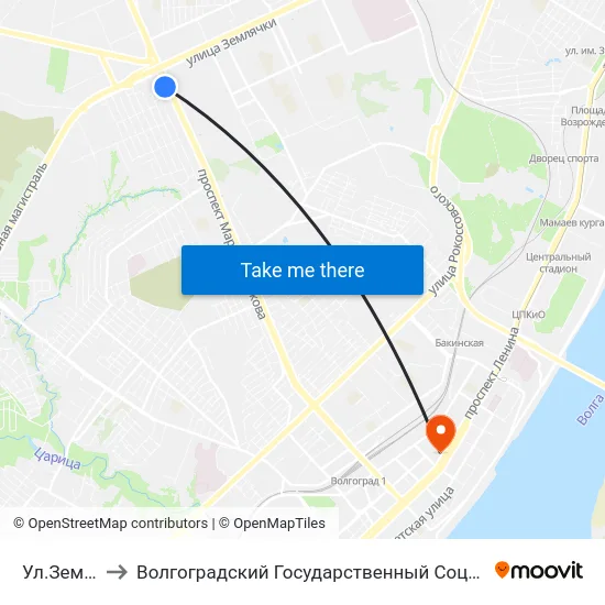 Ул.Землячки (Б) to Волгоградский Государственный Социально-Педагогический Университет map