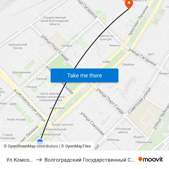Ул.Комсомольская (А) to Волгоградский Государственный Социально-Педагогический Университет map