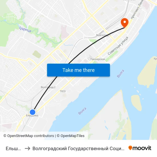 Ельшанка (А) to Волгоградский Государственный Социально-Педагогический Университет map