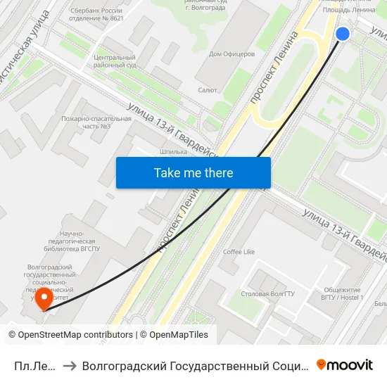 Пл.Ленина (А) to Волгоградский Государственный Социально-Педагогический Университет map