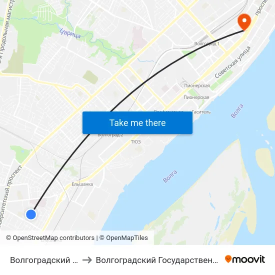 Волгоградский Институт Кооперации (А) to Волгоградский Государственный Социально-Педагогический Университет map