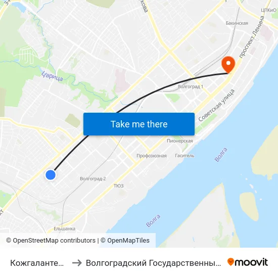 Кожгалантерейная Фабрика (А) to Волгоградский Государственный Социально-Педагогический Университет map