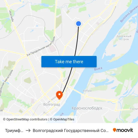 Триумфальная (Б) to Волгоградский Государственный Социально-Педагогический Университет map