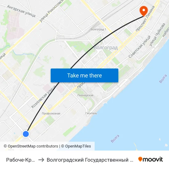 Рабоче-Крестьянская (А) to Волгоградский Государственный Социально-Педагогический Университет map