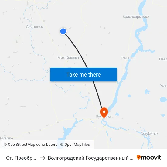Ст. Преображенская Ас (А) to Волгоградский Государственный Социально-Педагогический Университет map