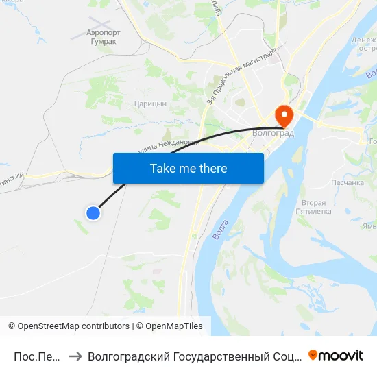 Пос.Песчанка (А) to Волгоградский Государственный Социально-Педагогический Университет map