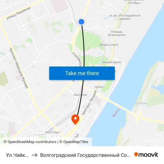 Ул.Чайковского (А) to Волгоградский Государственный Социально-Педагогический Университет map