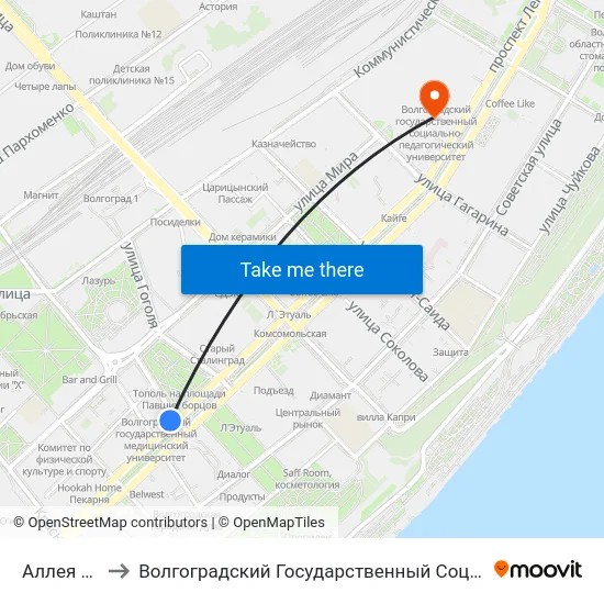 Аллея Героев (Б) to Волгоградский Государственный Социально-Педагогический Университет map