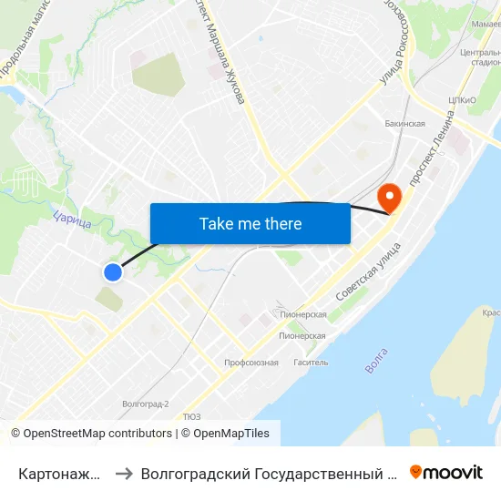 Картонажная Фабрика (Б) to Волгоградский Государственный Социально-Педагогический Университет map
