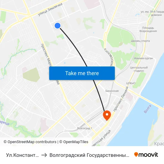 Ул.Константина Симонова (А) to Волгоградский Государственный Социально-Педагогический Университет map