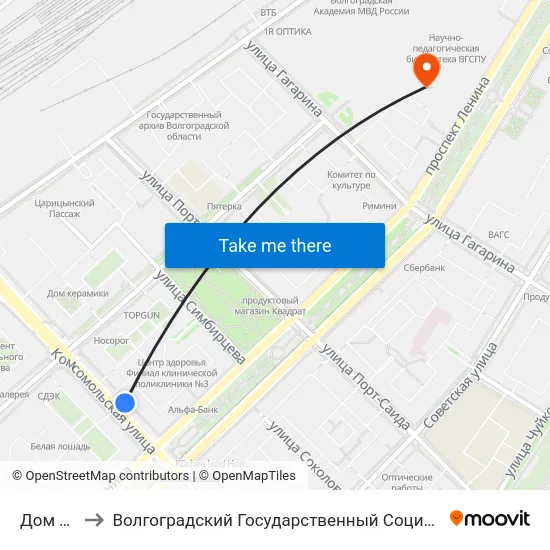 Дом Техники to Волгоградский Государственный Социально-Педагогический Университет map