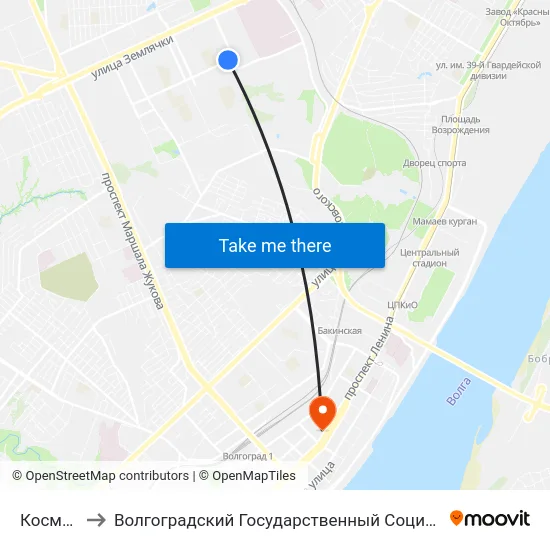Космонавтов to Волгоградский Государственный Социально-Педагогический Университет map