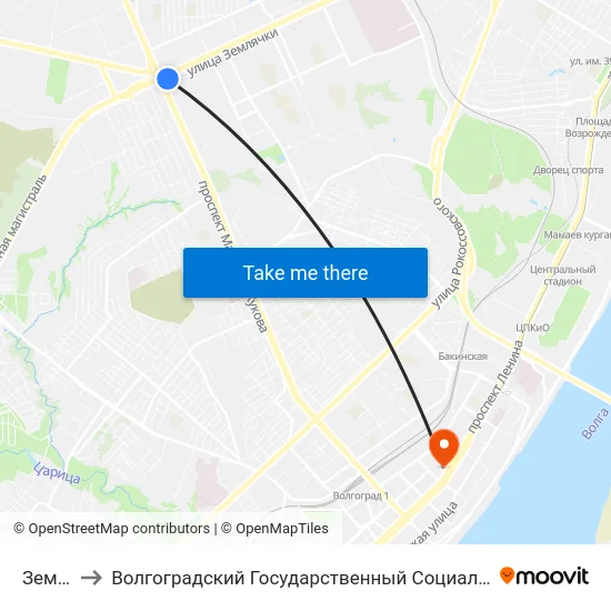 Землячки to Волгоградский Государственный Социально-Педагогический Университет map
