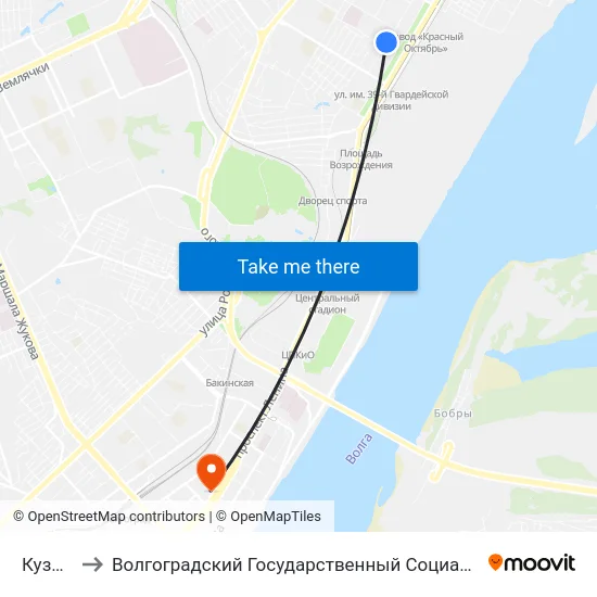 Кузнецова to Волгоградский Государственный Социально-Педагогический Университет map