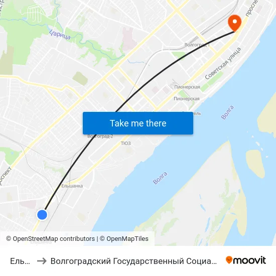 Ельшанка to Волгоградский Государственный Социально-Педагогический Университет map