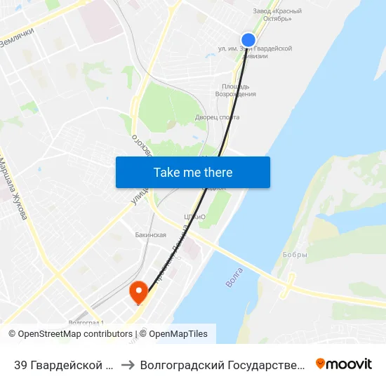 39 Гвардейской Дивизии (Проспект Ленина) to Волгоградский Государственный Социально-Педагогический Университет map