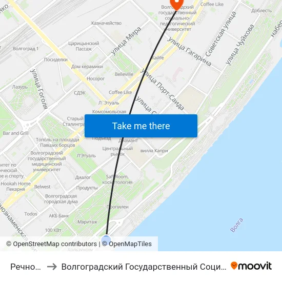 Речной Вокзал to Волгоградский Государственный Социально-Педагогический Университет map