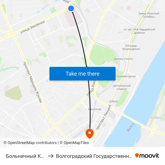 Больничный Комплекс (Ул. Землячки) to Волгоградский Государственный Социально-Педагогический Университет map