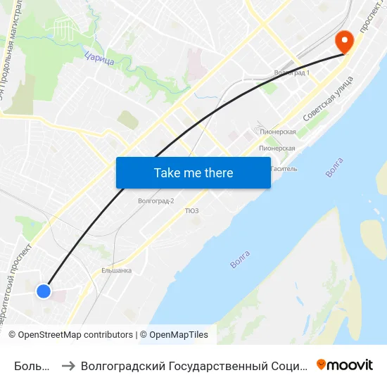 Больница №7 to Волгоградский Государственный Социально-Педагогический Университет map