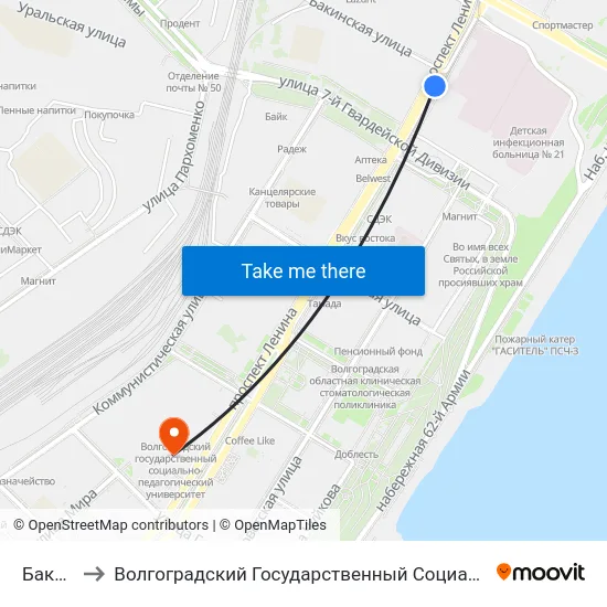 Бакинская to Волгоградский Государственный Социально-Педагогический Университет map