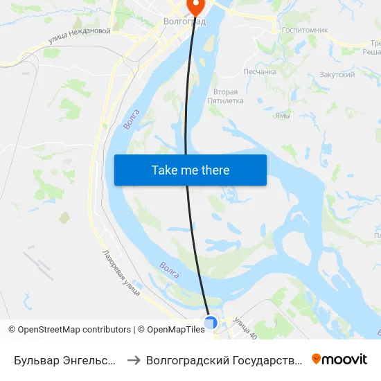 Бульвар Энгельса (Проспект Героев Сталинграда) to Волгоградский Государственный Социально-Педагогический Университет map