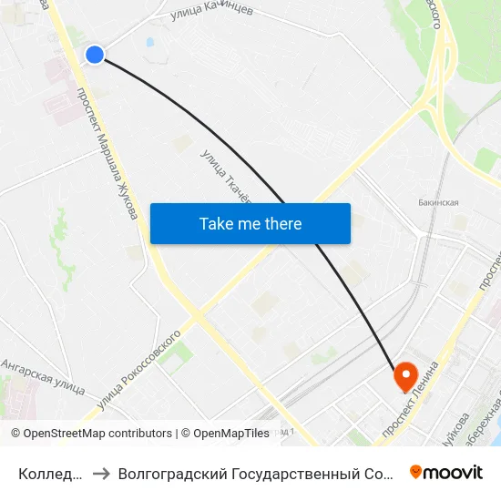 Колледж Бизнеса to Волгоградский Государственный Социально-Педагогический Университет map