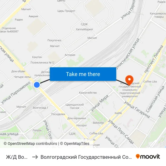 Ж/Д Вокзал (Мост) to Волгоградский Государственный Социально-Педагогический Университет map